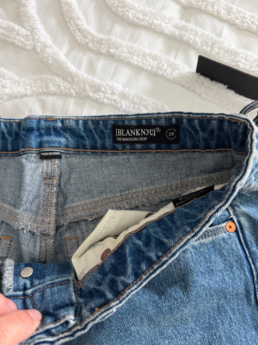 Blank NYC Madison Crop Distressed Button-Fly Blue Jeans NEW - Picture 5 of 13